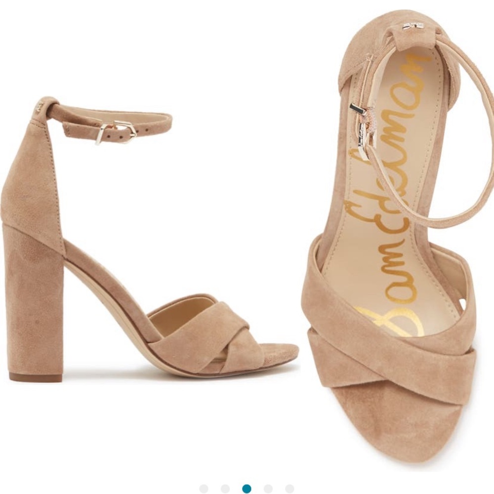 Sam Edelman Suede Yancy Block Heel Ankle Strap Sandal in Oatmeal